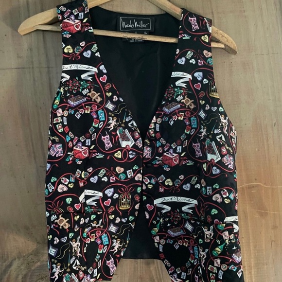 Nicole Miller Black Multicolor Graphic Vest - Picture 1 of 6